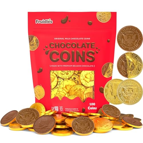 100 Coins, Gold Half Dollar Coins, Made with Premium Belgian ingredients, Nut-Free, Non-GMO, Kosher Dairy
