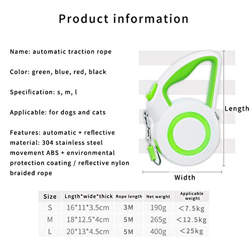 Jzenzero Coleira retrátil para cães, coleira para animais de estimação, corda refletiva macia e port