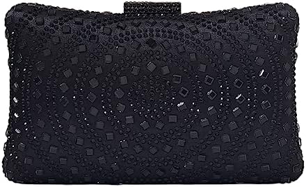Crystal Box Clutch Rhinestone Handbags For Women Party Purse Wedding Evening Bag(black)