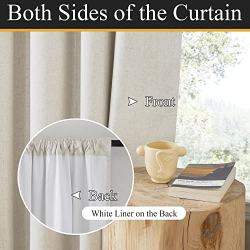 Ryb Home Natural Linen Blended Curtains 84 Inch Long 2 Panels Set, 100% Blackout Burlap Look Curtains Drapes, Privacy Window Treatment With White Liner For Living Room Nursery, Natural, W52 X L84 Inch #TOP3