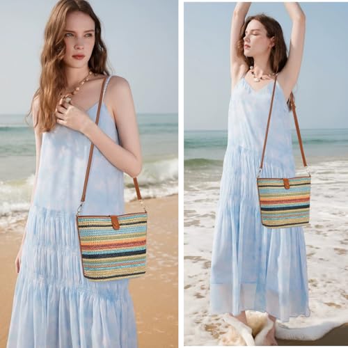 ALARION Straw Crossbody Bags for Women Summer Woven Beach Bag Raffia Shoulder Bag Leather Straps Straw Clutch Purse Vacation2