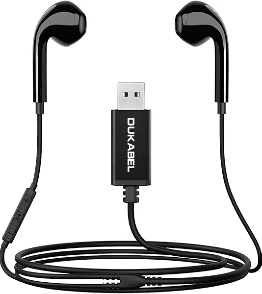 DUKABEL USB Headphones with Microphone, Upgraded USB Earbuds for PC, PS4, PS5, Wired in-Ear Earphones with Remote Control for Online Chatting, Gaming, Music etc