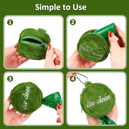 Image of Dog Poop Bag Holder, Cute Poop Bags Dispenser with Metal Clip, Doggie Waste Bag Dispenser for Leash, Green