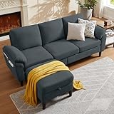 Chireca 80' Convertible Sectional Sofa, Small L Shaped 3 Seat Couch with Reversible Storage Chaise, Modern Polyester Fabric Sofa Couches for Living Room, Apartment and Small Space, Dark Grey
