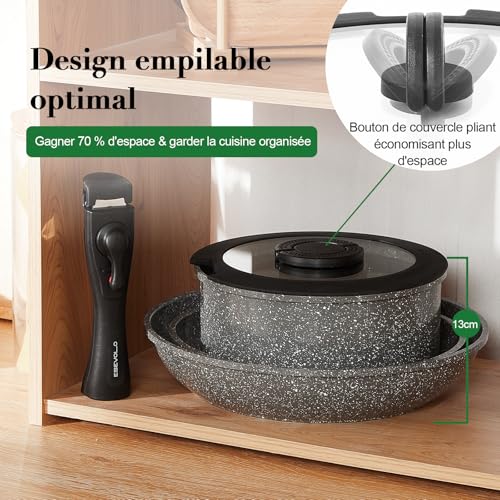 Batterie de cuisine 7 pièces induction en céramique grise durable avec finitions soignées