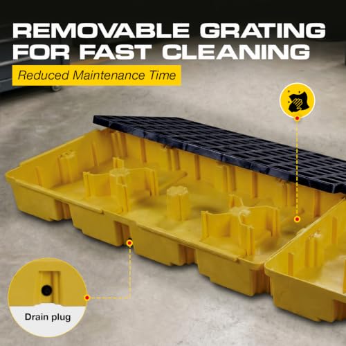 Image of Eagle 4 Drum Spill Containment Pallet with Drain, Made in the USA, Yellow