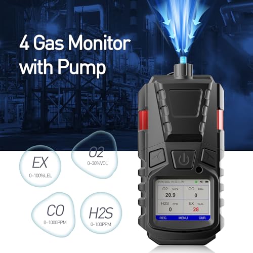 Image of Gas Detector with Pump, 4 Gas Monitor Multi Gas Detector CO EX O2 H2S Meter