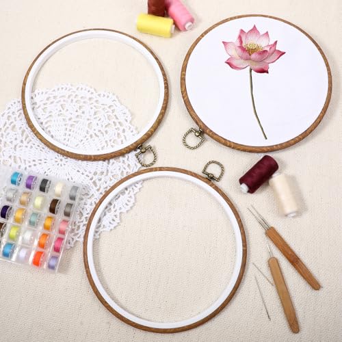 6 Pack 8 Inch Embroidery Hoops Circle Display Frame Kits Round Imitated Wood Cross Stitch Hoop Rings for DIY Craft Sewing Ornaments Decoration - Image 4