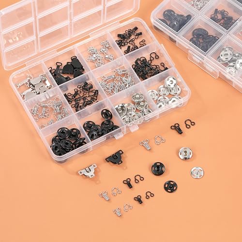 KOPOX 180PCS Hook and Eye Sewing Kit with Garment Buttons, Hook and Eye Closures, Fabric Snap Buttons, Garment Snap Buttons for Skirts Pants Dresses, Clothing and DIY Crafts