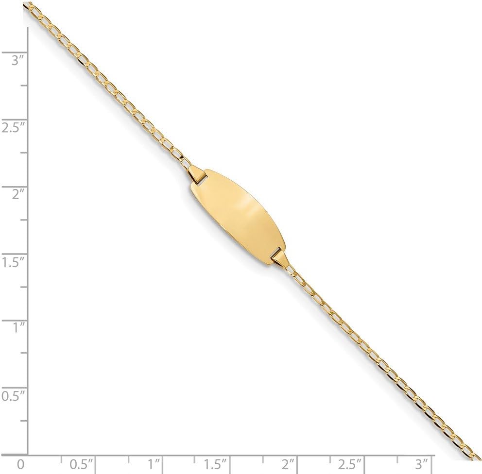 Real 14kt Yellow Gold Oval Curb ID Chain Bracelet; 6 inch; Lobster Clasp