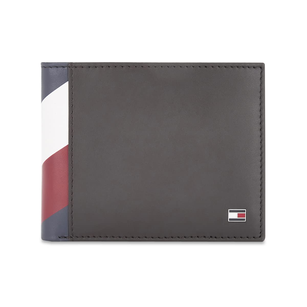 Tommy Hilfiger Bodhi Leather Passcase Wallet for Men - Dark Brown, 10 Card Slots