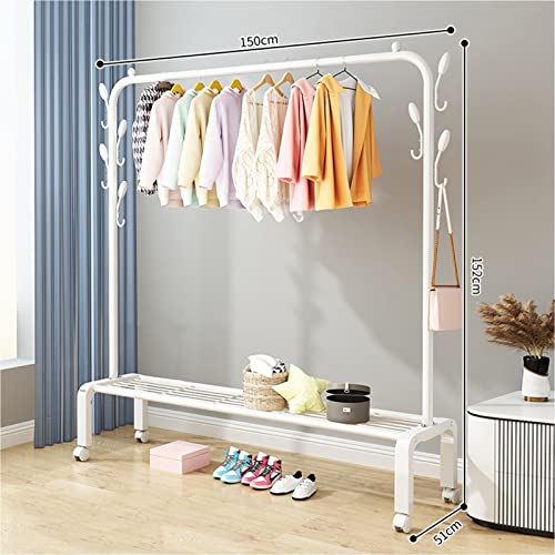 Barre à vêtements robuste blanche avec étagère inférieure