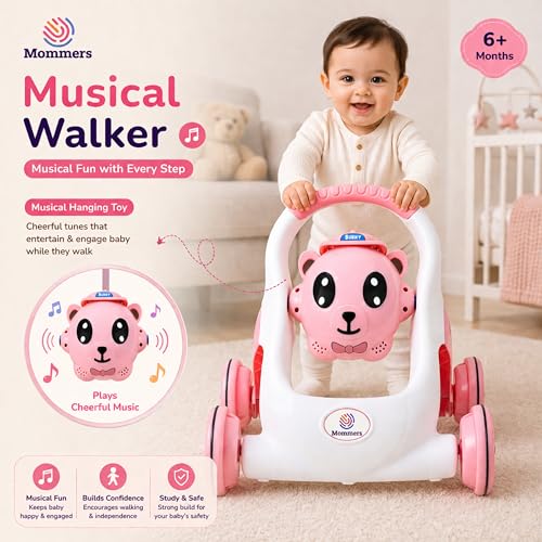 Image of Mommers Baby Walker Musical Push Support with Wheels & Handle | Cute Design Activity Walker for Toddlers | Balanced Wheels Walker | Indoor Play
