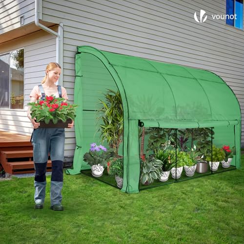 VOUNOT® Gewächshaus Foliengewächshaus, Anlehngewächshaus mit Seitenwände Aufrollbar, Tomatengewächshaus Winterfest Stabil, 300x100x180cm Grün – Bild 3