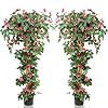 5ft artificial bougainvillea flowers trees fake bougainvillea tall tree with black plastic potted outdoor faux blooming plants for indoor front porch decor or home office 2 pcs 59 inch  urban country home decor