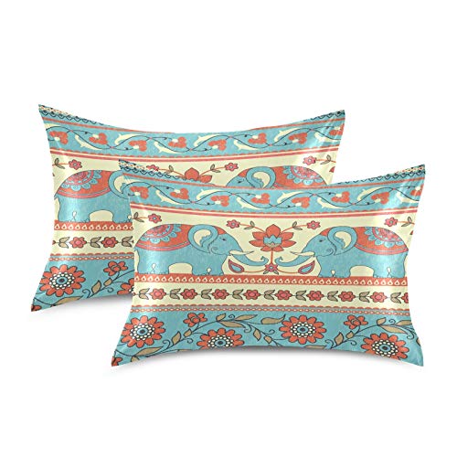 Satin Pillowcase For Hair And Skin, Standard Size Colorful Elephant Flower Decorative Pillow Sham With Envelope Closure Pillow Cover For Bedroom Hotel #TOP1