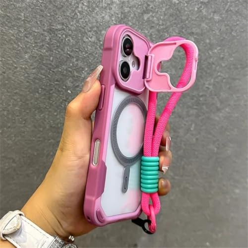 Coque iPhone 16 Pro avec dragonne et support pour un usage actif en Rose