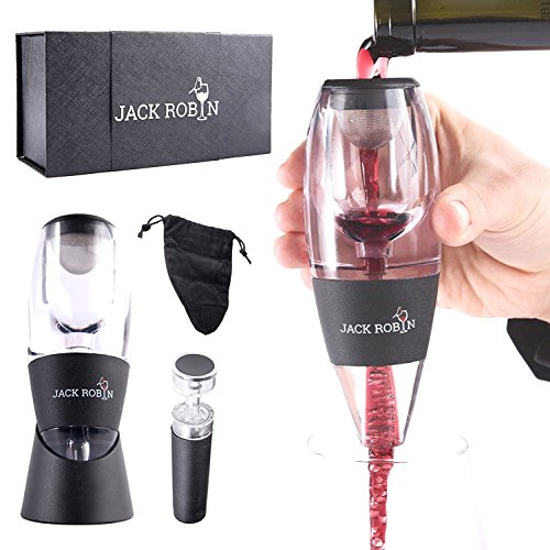 Jack Robin Red Wine Aerator Glass Decanter Pourer - Instantly Improve Any Wine - Premium Wine Gift Set - Brilliant Gift For Wine Lovers - With Free Wine Stopper As A Bonus - For Better Tasting Wine