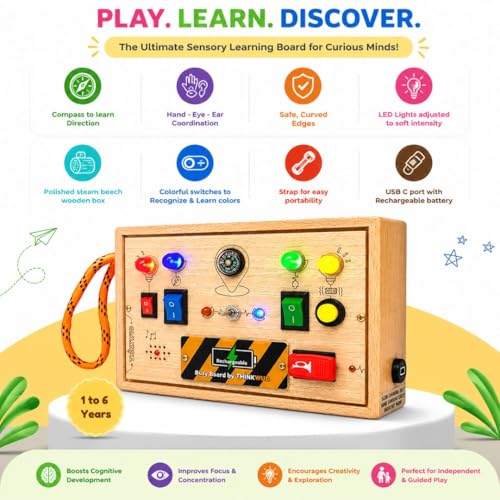 Image of Sensory Star (Buzzer) Rechargeable | Montessori Busy Board by Thinkwud, BIS Certified, Educational Busyboard Toy for Toddlers Kids 1-6Years, Fine Motor Skills, Screen-Free Travel Toy, Birthday Gift