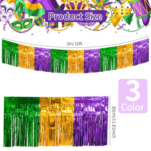 Image of 4 Packs 10 Feet Long Foil Fringe Mardi Gras Garland Green Gold Purple Tinsel Metallic Streamers Wall Hanging Birthday Backdrop Banner for Carnaval Car Parade Floats Streamer Decorations