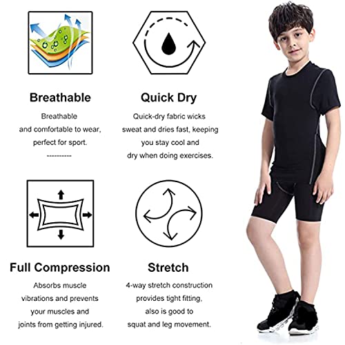 Lanbaosi Boys' Compression Shorts Youth Cool Dry Baselayer Sports Tights Athletic Spandex Legging Black #TOP4