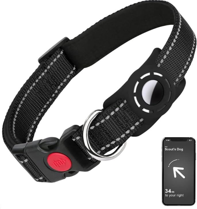 Airtag Dog Collar - Reflective, Adjustable Nylon, Padded, Safety Buckle with Airtag Holder (Without Airtag) (Black, Large) (B0DC2191DZ) Amazon Price History, Amazon Price Tracker