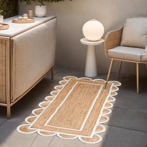 Tapis en Jute Fait à la Main d'Exception et Bordure Blanche