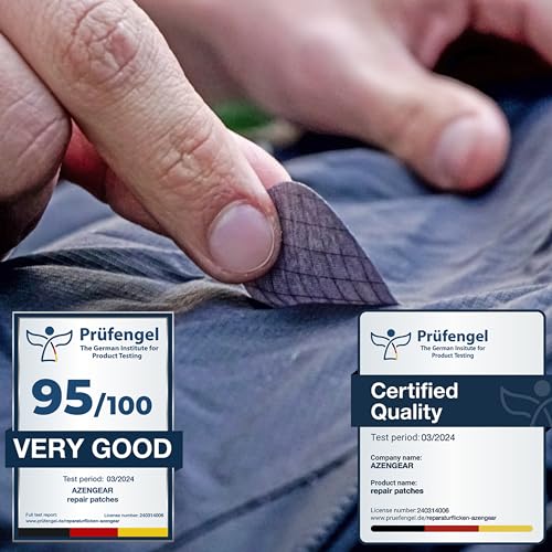 aZengear Repair Patches for Down Jackets - Waterproof, Pre-Cut, Self-Adhesive, Tear-Cold-Heat-Resistant Nylon Polyester Fabric to Fix Puffer Coats, Gear, Tents (11 Pieces, Dark Blue)