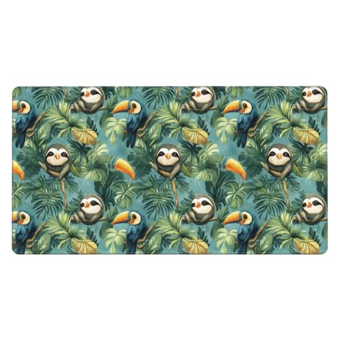 Grand tapis de souris de jeu en caoutchouc imprimé toucan et paresseux pour clavier PC et bureau