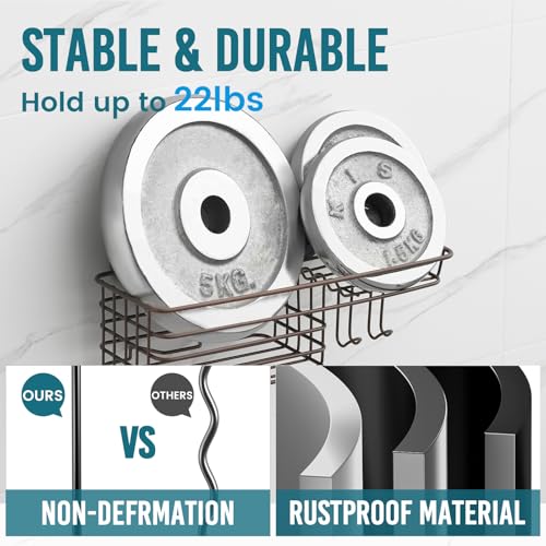 Image of TAILI Shower Caddy Suction Cup with Hooks & Soap Holder, Brown Shower Shelf