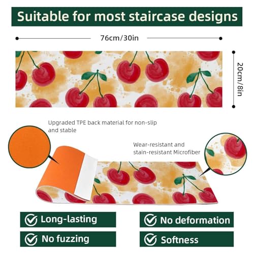 Alfombra antideslizante de cerezas para escaleras de madera con base lavable 5