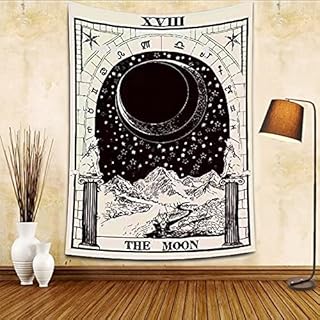 CHB The Moon Tarot Tapestry130cm*150cm Black And White Moon TapestryMedieval Europe Divination Tapestry With Installation Tool Bag For Bedroom, Dining Room, Living Room Background Wall Decoration
