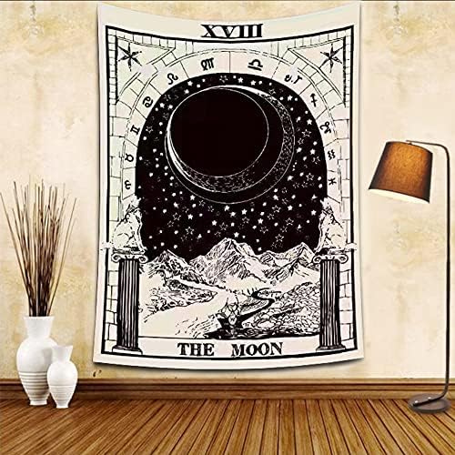 CHB The Moon Tarot Tapestry，130mm*150mm Black And White Moon Tapestry，Medieval Europe Divination Tapestry With Installation Tool Bag For Bedroom, Dining Room, Living Room Background Wall Decoration