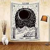 CHB The Moon Tarot Tapestry，130mm*150mm Black And White Moon Tapestry，Medieval Europe Divination T