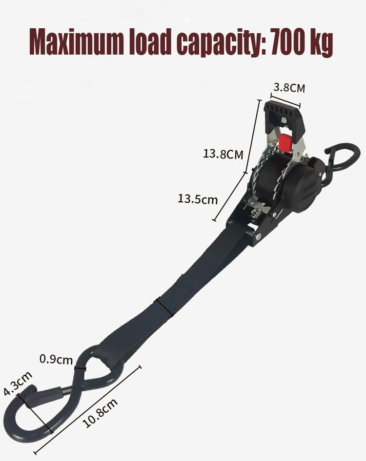 Lot de 4 Sangles à cliquet rétractables, 3 m x 25 mm, résistance à la Rupture de 700 kg, avec Crochets en S, pour déménagements, Kayaks, remorques, Motos, vélos et Plus Encore, Skis, Noir