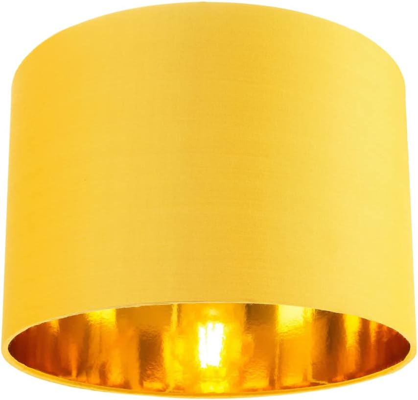 Contemporary and Chic Ochre Cotton 10" Table or Pendant Circular Drum Lamp Shade with Shiny Gold Inner - 60watt Maximum by Happy Homewares