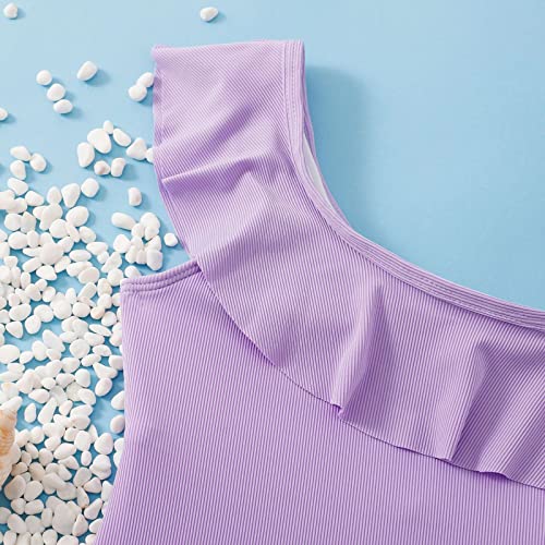 Girl's Solid Color Ruffled Tow Swimsuit for 7 to 14 Years Swimming Pool Hot Spring Natatorium Swim Suits for Girls3