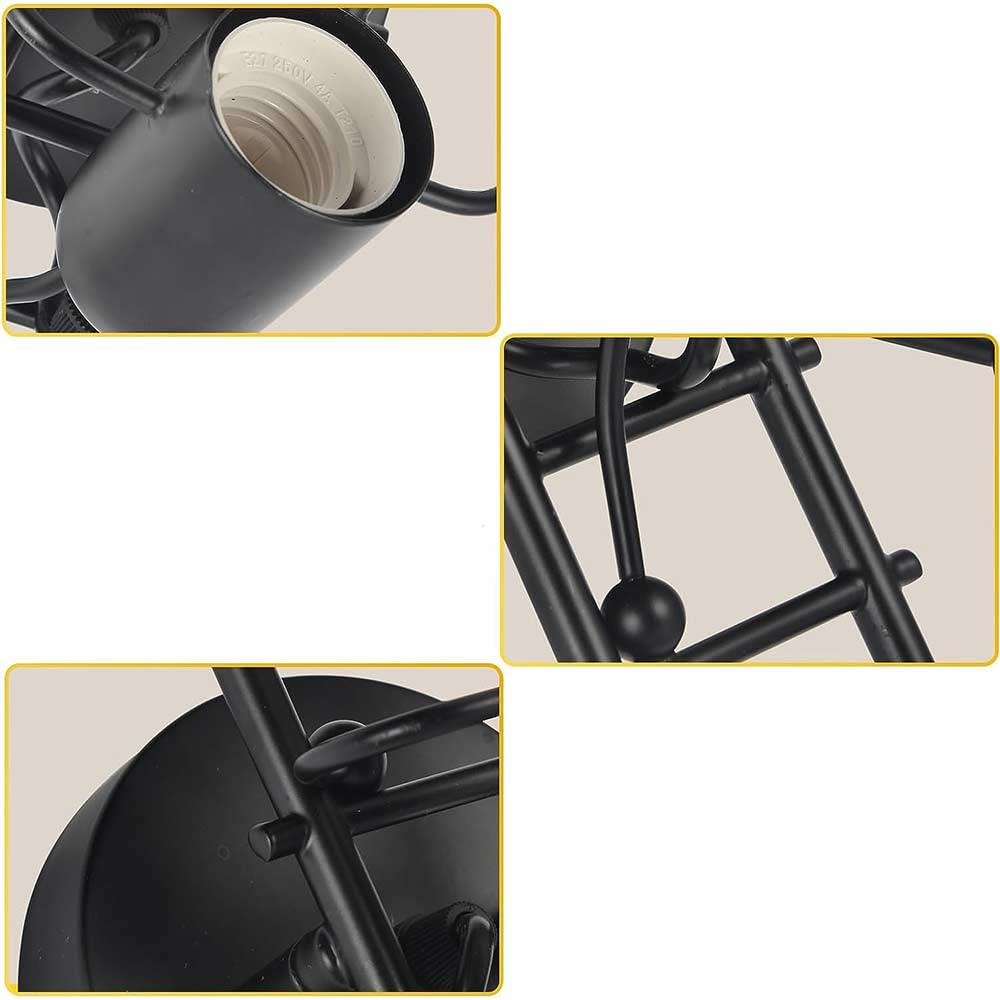 Vetrineinrete® Applique da parete decorativo a forma di omino sulla scala lampada da muro in metallo attacco E27 arredo casa soggiorno (Nero)