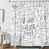 Funny Inspirational Shower Curtain Black and White You Are Neutral Abstract Motivational Positive Shower Curtain Set, Cool Teen Kids Boys Girls Graffiti Bathroom Curtain with Hooks, 70X70IN Black