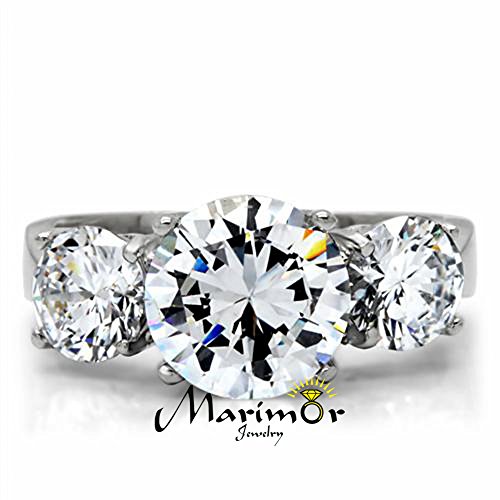 Marimor Jewelry Women's Three Stone Zirconia Stainless Steel Anniversary Engagement Ring Size 5-102