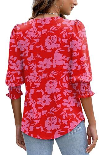 Image of XIEERDUO Blouses for Women Dressy Casual 3 /4 Length Sleeve Womens Tops with Smocked Cuffs