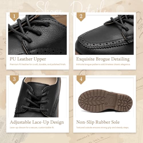 Image of Meckior Toddler Boys Girls Dress Shoes Little Kid Oxford Shoes Wedding Church Dress Shoes PU Leather Lace Up School Uniform Loafer Flats