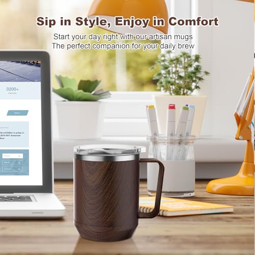 Image of Felibeaco 16oz Heated Coffee Mug with Flat Bottom for Rapid Heating, Stainless Steel Heated Coffee Cup Suitable for Different Coffee Mug Warmer /Heaters, Heated Mug /Cup for Home and Office Desk,Wood