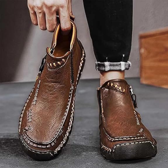 Stepthetop Motorcycle Boots, Step The Top Hand-Stitched Wide Toe Genuine Leather Boots for Men for Work, Hiking3