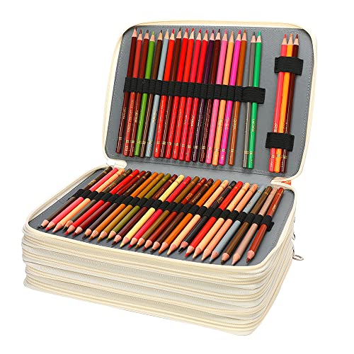 Image of Vomgomfom 252 Slots Pencil Case 5-Layer PU Leather, Handle, White