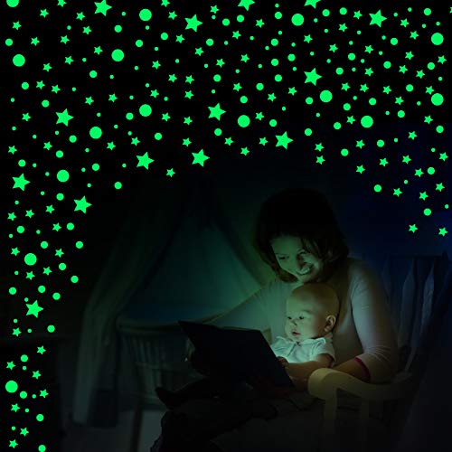 749 Pegatinas de Pared con Estrellas de Brillar en Oscuridad y Puntos Pegatinas de Estrellas Brillantes Pegatinas de Techo Adhesivas Luminosas Fluorescentes para Niños Dormitorio Cumpleaños (Verte)