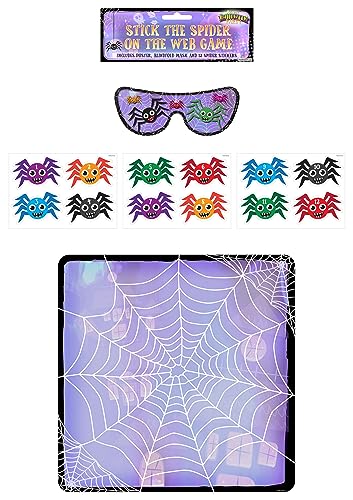 HENBRANDT Stick the Spider on the Web 14 Piece Halloween Party Game for Boys and Girls Unisex Toys Spooky Party Games for Kids Trick or Treat Halloween Activity Game, Purple, 41 x 41 cm (V51 826)