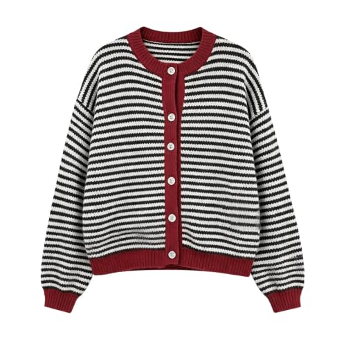 Women's Cardigan Striped Sweater Clothes Button Down Knit Clothing - image 3