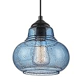 ELYONA 8 Inch Pendant Light for Kitchen Island Modern Blue Hand Blown Bubble Glass Pendant Lighting Hanging Light fixtures for Dining Room Bar Bedroom Living Room
