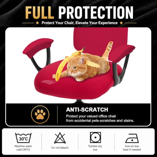 Image of Stretchable Office Chair Seat Covers - Universal Stretch Computer Chair Slipcover - 180GSM Washable Rotating Backrest Coverings & Cushion Protectors & Armrest Covers for Dogs, Cats, Pets, Red
